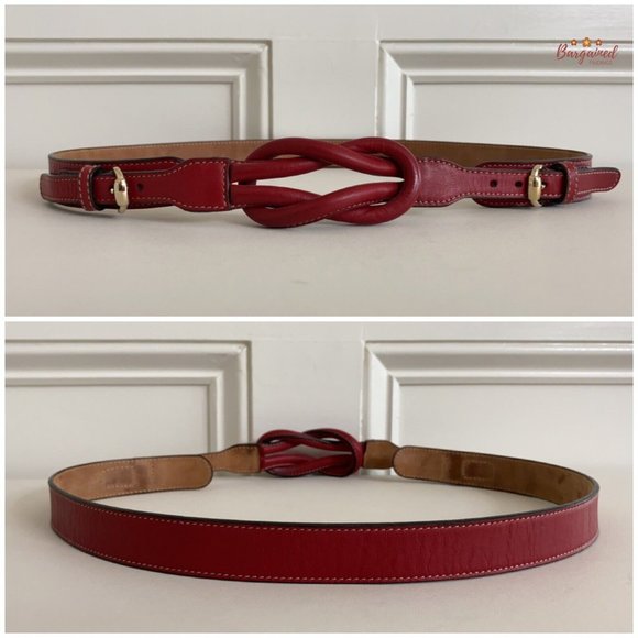 Authentic Gucci Red Leather Knot Skinny Horsebit Ring Buckle Belt Size 85/34 main image 8